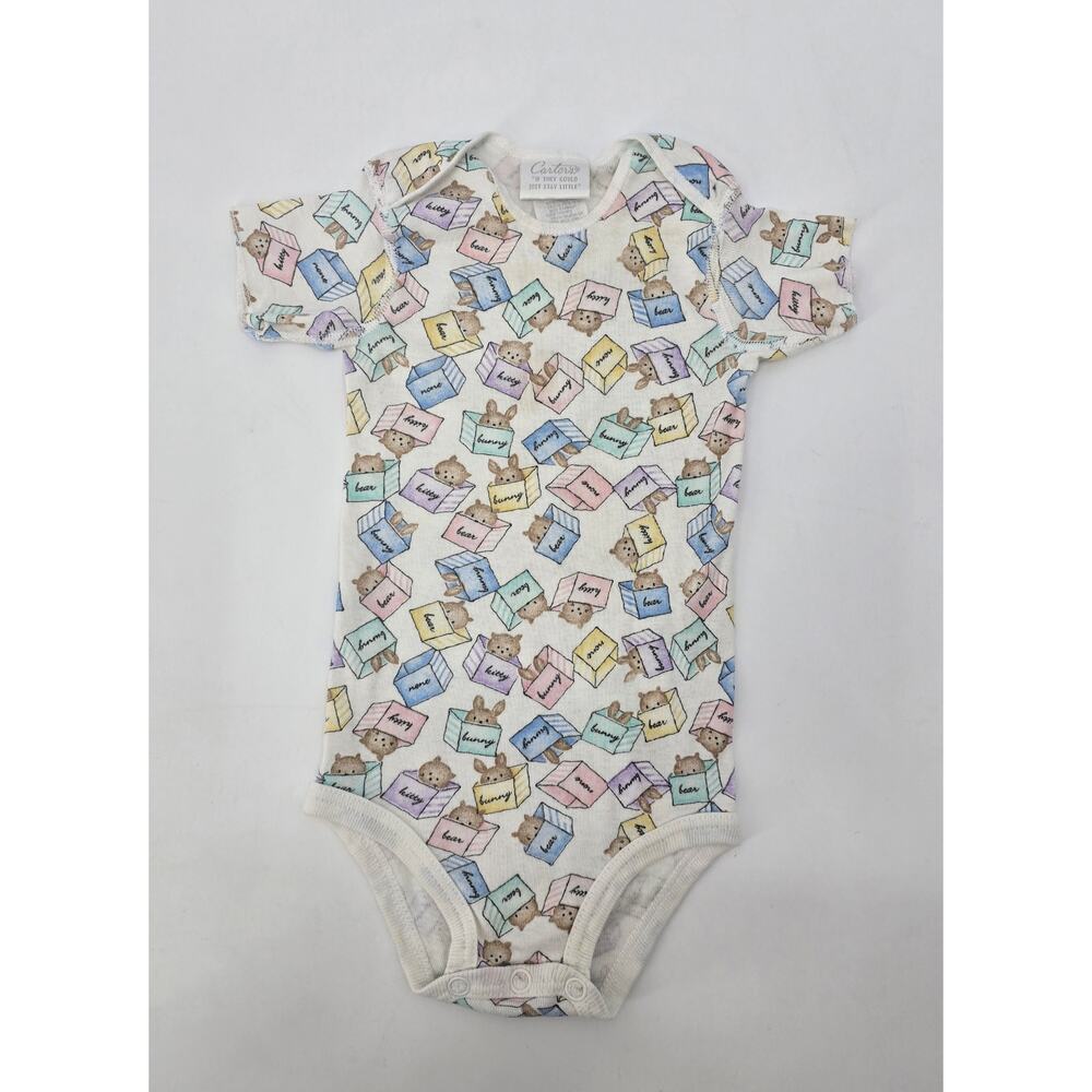 Vintage Carter’s Baby Bodysuit – 6–9M – Pastel Bears & Bunnies Print – 90s/Y2K